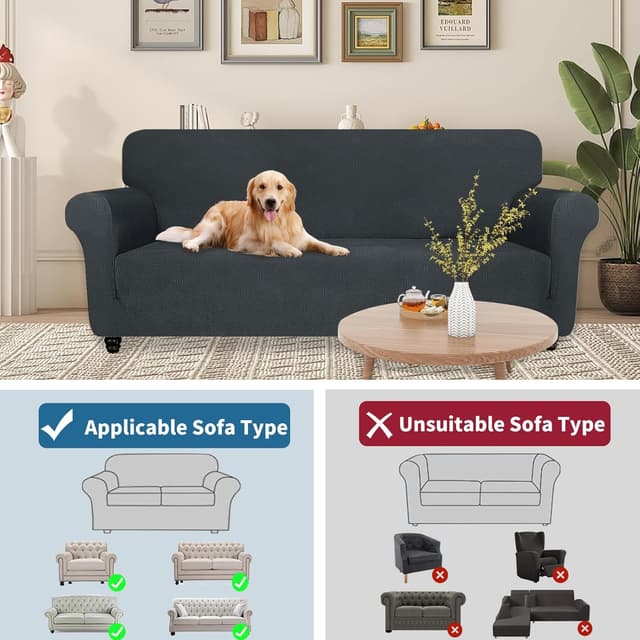 Detalle de YSTELLAA Copridivano 4 posti con braccioli anti-graffio e antiscivolo, grigio scuro