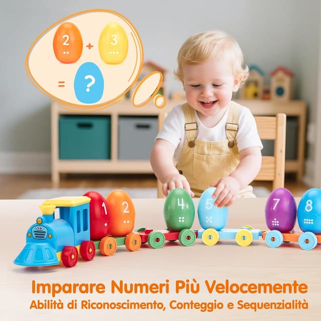 Detalle de hahaland Giochi Bambini 1-2-3 Anni: set di dinosauri treno Montessori con uova numerate e vagoni componibili