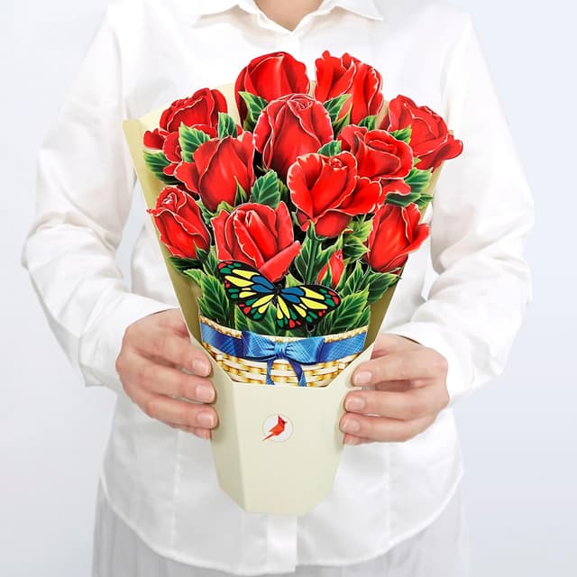 Detalle de CUTPOPUP Red Rose Bouquet 3D Pop Up Greeting Card (26x30cm) for Birthday, Mother’s Day and more