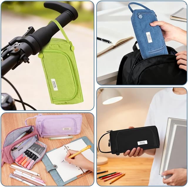 Detalle 2 de Trousse de papeterie APXEL grande en velours côtelé, trousse à crayons zippée (bleu marine)