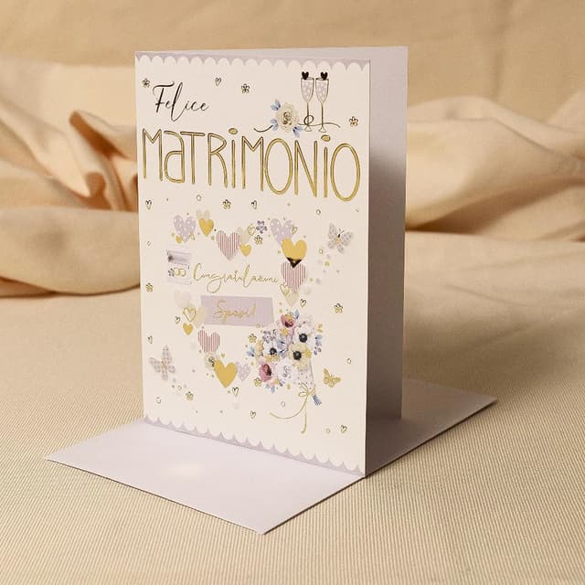 Detalle 2 de Biglietto auguri matrimonio ARKRAFT con finitura in oro 17x12 cm (con portasoldi) M12