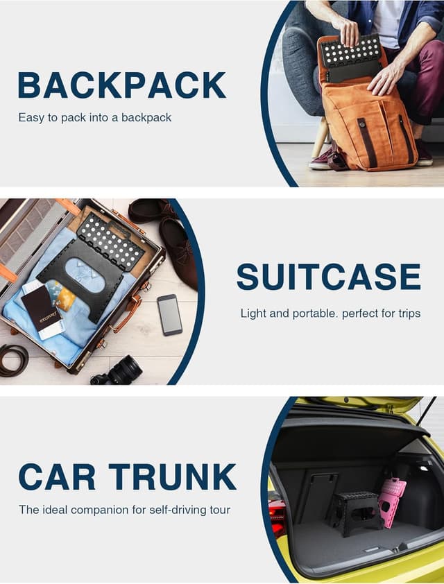 Detalle 2 de HOUSE DAY Klapphocker faltbar 27 cm Schwarz – stabiler Tritthocker mit Anti-Rutsch-Füßen