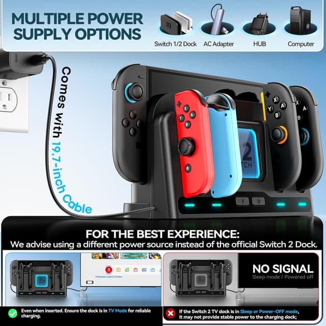 Detalle de Tokluck Joy-Con and Switch Controller Charging Dock with 9 RGB Light Modes