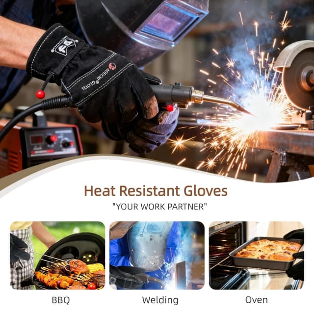 Detalle de AOUCHI cowhide leather gardening gloves (thorn proof, heat resistant) for men – Large