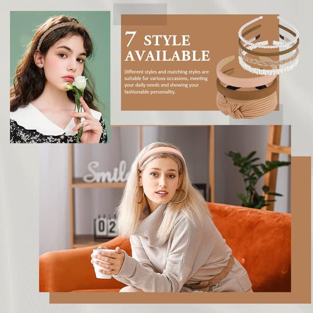 Detalle de LOPHE Damen Stirnbänder (7er-Set) – vintage, gepolstert, geknotet/ Turban-Style für Frauen und Mädchen