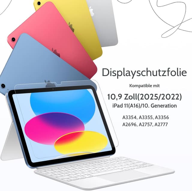 Thumbnail 6 de 2er Set Papier-Schutzfolie für iPad 11. Gen. (A16) & iPad 10. Gen. (2022) – matte Screen Protector zum Zeichnen, Schreiben und Notizen
