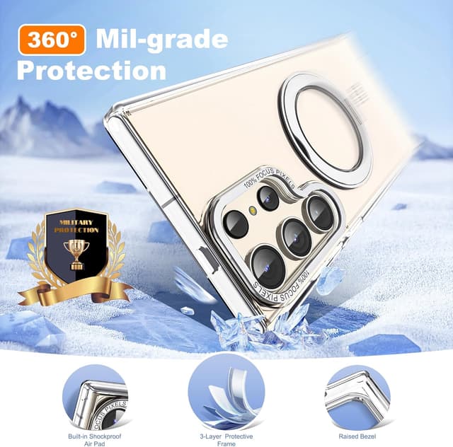 Thumbnail 4 de Zalinbo Compatible with Samsung Galaxy S24 Ultra Case with 360° Rotatable Magnetic Ring Stand (Mag-Safe, Shockproof)