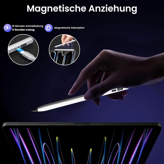 Detalle de Mixoo Stylus Pen für iPad (2018–2026) – Stift mit schneller Ladung, Handflächenablehnung & Neigungssensitivität