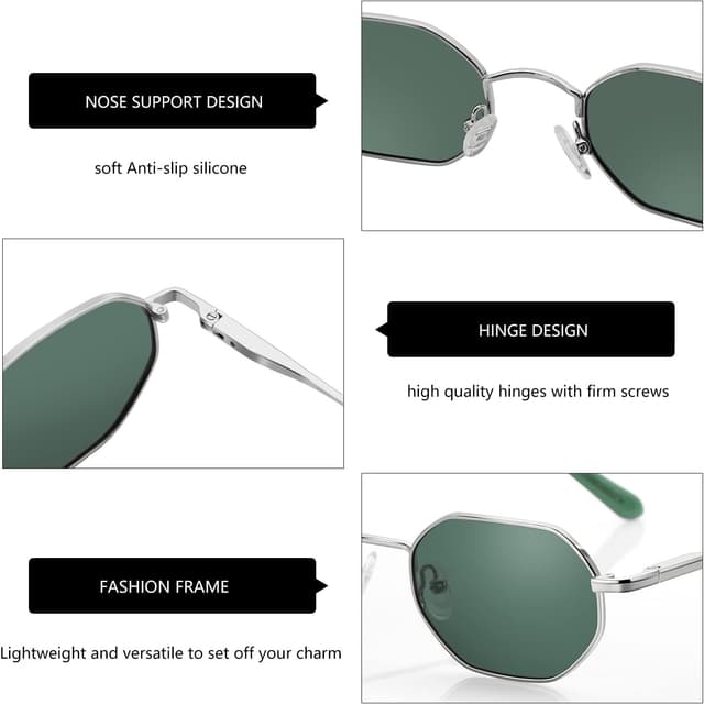 Detalle de ZENOTTIC Piccoli Ottagonali occhiali da sole polarizzati UV400 retrò in metallo