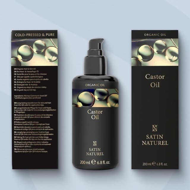 Detalle de Satin Naturel Huile de Ricin Bio 200 ml – Pressée à froid pour cheveux, cils, sourcils et barbe
