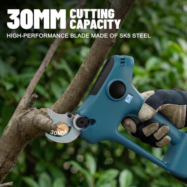 Detalle de Cesoie da potatura senza fili per Makita 18 V con lama SK5 da 30 mm e display LCD