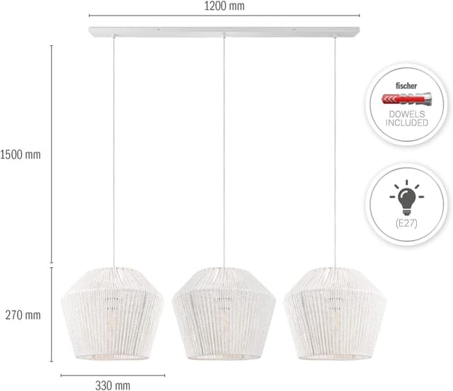 Detalle de Suspension pour table à manger en osier et papier Paco Home (E27, blanc, Ø33 cm)
