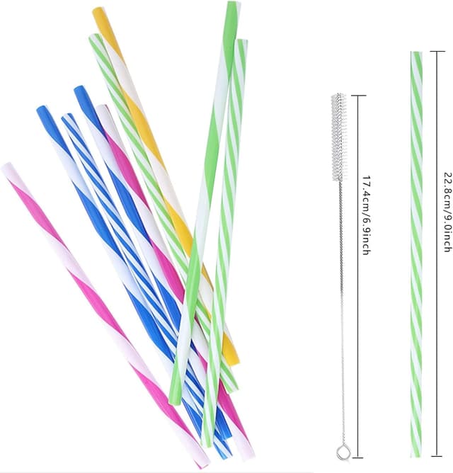 Detalle 2 de 24 Bunte Trinkhalme aus PP-Hartplastik mit Reinigungsbürsten – waschbar, wiederverwendbar (ca. 9 Zoll)