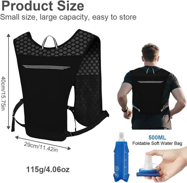 Detalle 2 de Alaoo Running Vest Lightweight Hydration Backpack (115g) – Breathable Reflective Running Pack with 500ml Soft Water Bag