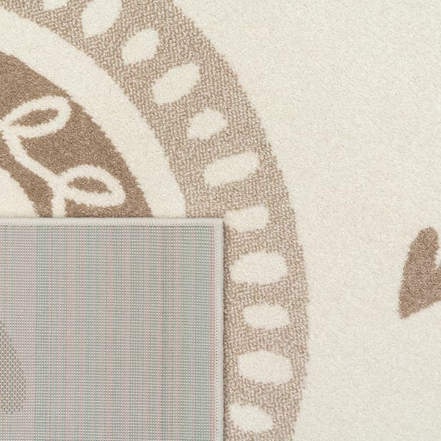 Detalle de Kinderteppich für Mädchen & Jungs (120 cm rund) – Paco Home, beige, 100% Polypropylen