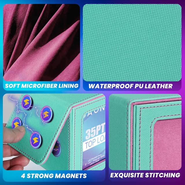 Detalle de UAONO Commander Deck Box Card Case (Turquoise/Pink) for 100+ Double-Sleeved Cards