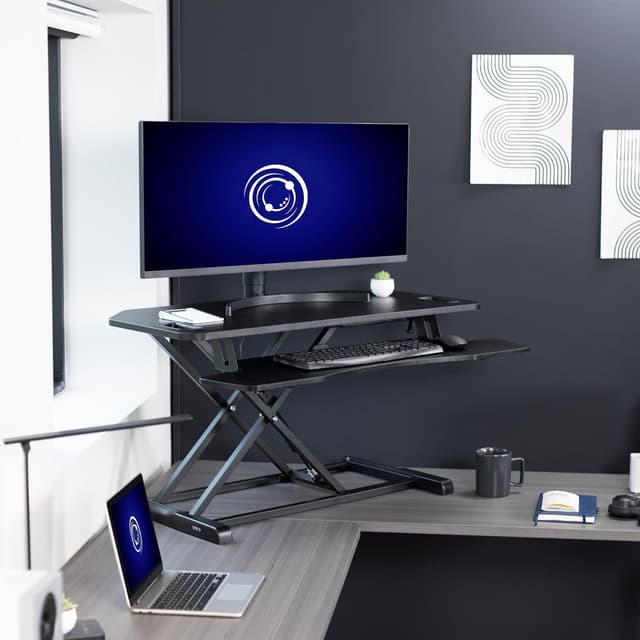 Detalle 2 de VIVO Extra Wide Corner Height Adjustable 97 cm stand up desk converter (DESK-V000KL) in black