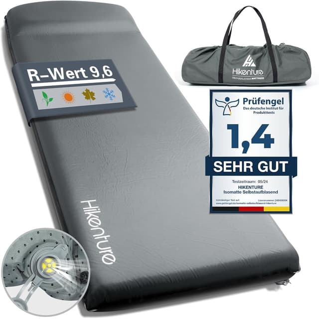 Detalle de HIKENTURE Isomatte selbstaufblasend (8 cm) mit eingebettetem Kissen für Camping & Wandern