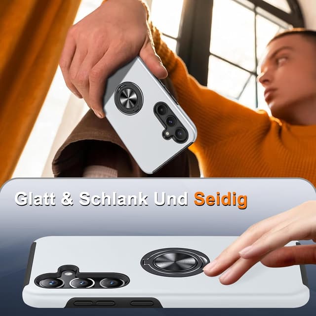 Detalle de Vaki Handyhülle für Samsung Galaxy A35 5G mit 360° magnetischem Ringständer und Schutzfolie (Silber)