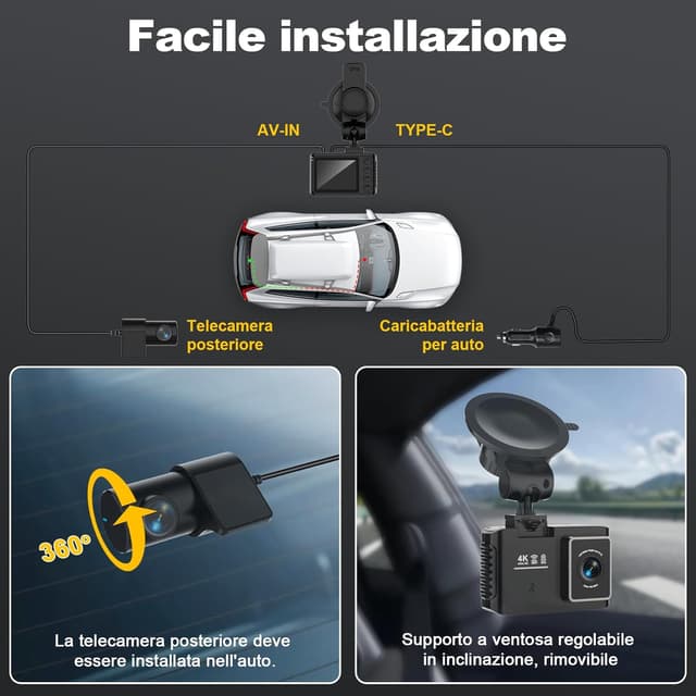 Thumbnail 6 de Dashcam auto anteriore e posteriore 4K/2.5K con Wi‑Fi 5GHz e GPS, IPS 2,0” e GPS