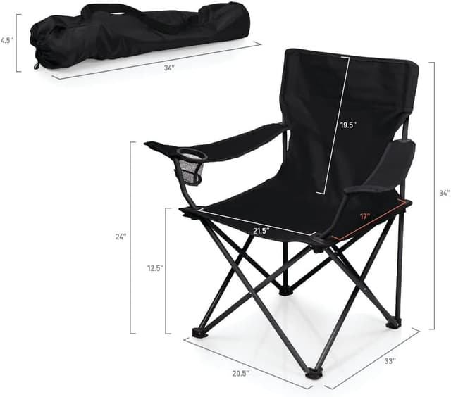 Detalle de Picnic Time NCAA PTZ Camp Chair (Black) — Portable folding beach & camping chair with carry bag