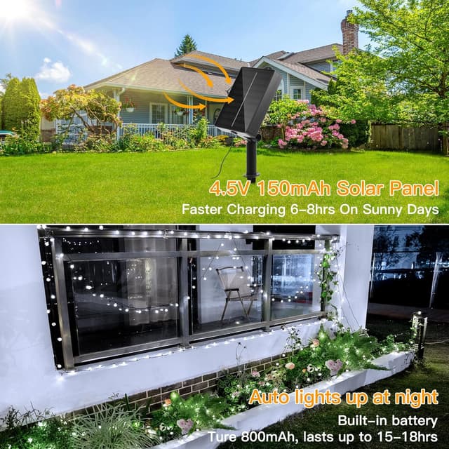 Detalle 2 de Ollny Solar Outdoor Garden Fairy Lights (12m, 100 LED, Cool White crystal ball) – IP65/IP44 globe string lights