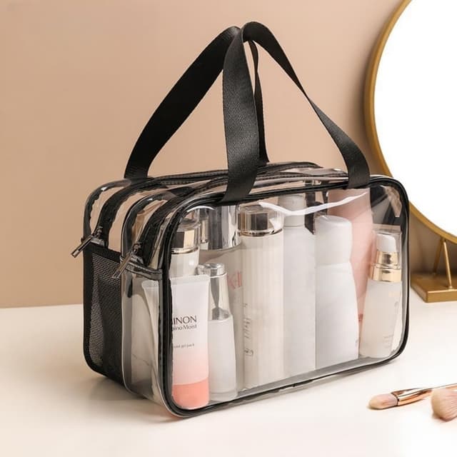 Detalle 2 de Aucuu beauty case trasparente in PVC con separazione asciutto/bagnato per viaggio