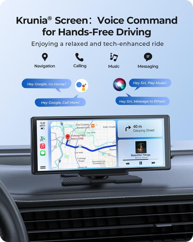 Detalle 2 de 9.26-inch Wireless Portable CarPlay Screen with Dual Dash Cam (4K Front + HD Rear) and OTA updates