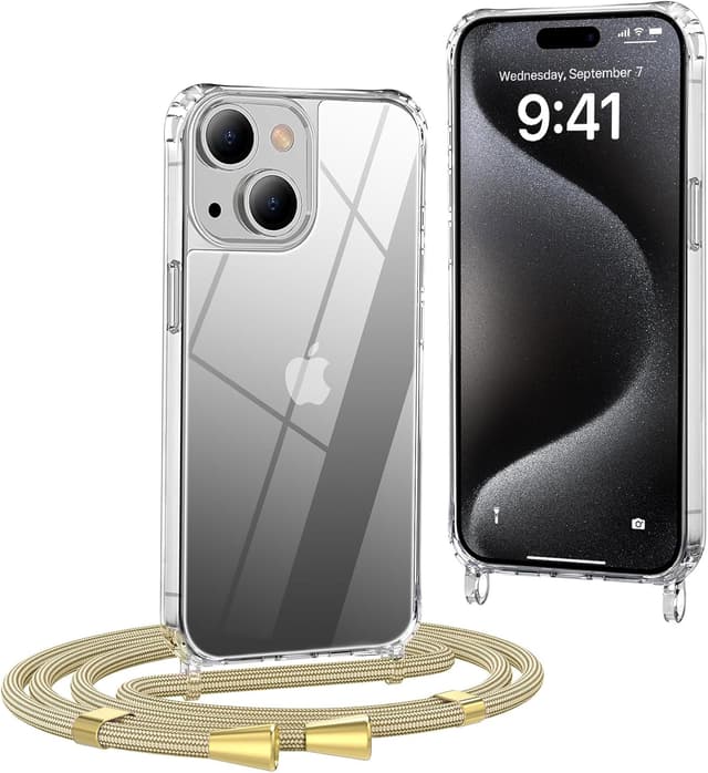 Detalle de OLEPHY Handykette für iPhone 14 (6,1 Zoll) – transparente Schutzhülle mit verstellbarem, abnehmbarem Umhängeband