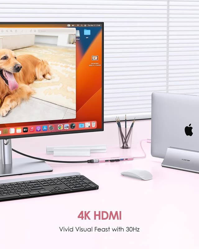 Detalle de LENTION USB-C Hub Multiport Adapter (100W PD, 4K HDMI, USB 3.0 + 3× USB 2.0) for MacBook, Chromebook & iPhone