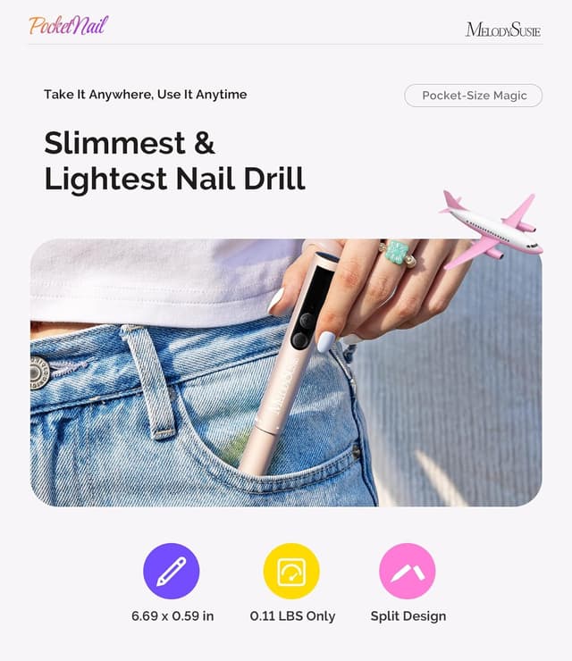 Detalle de MelodySusie kabelloser Nagelfräser PC100GR – elektrische Nagelfeile für Gel- und Acrylnägel, 20.000 U/min, variierbare Geschwindigkeit (Gold)