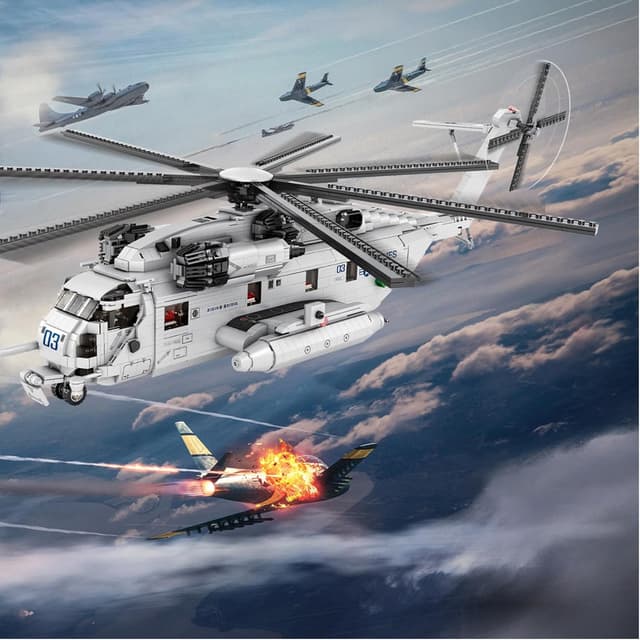 Detalle 2 de JMBricklayer CH-53 Helicopter Building Set (60008) – military transport model kit for ages 14+