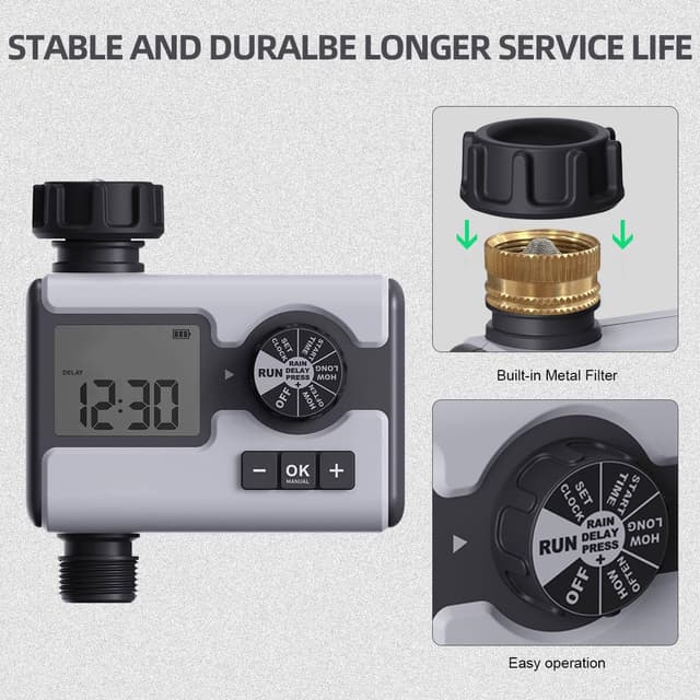 Detalle de Aqualin Water Timer Garden Irrigation Hose Timer with Rain Delay (Manual & Auto)
