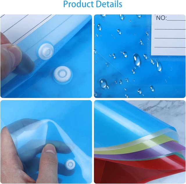 Detalle 2 de 36-Pack A4 Plastic Wallets with Popper Buttons and Label Pocket (Assorted Colours)
