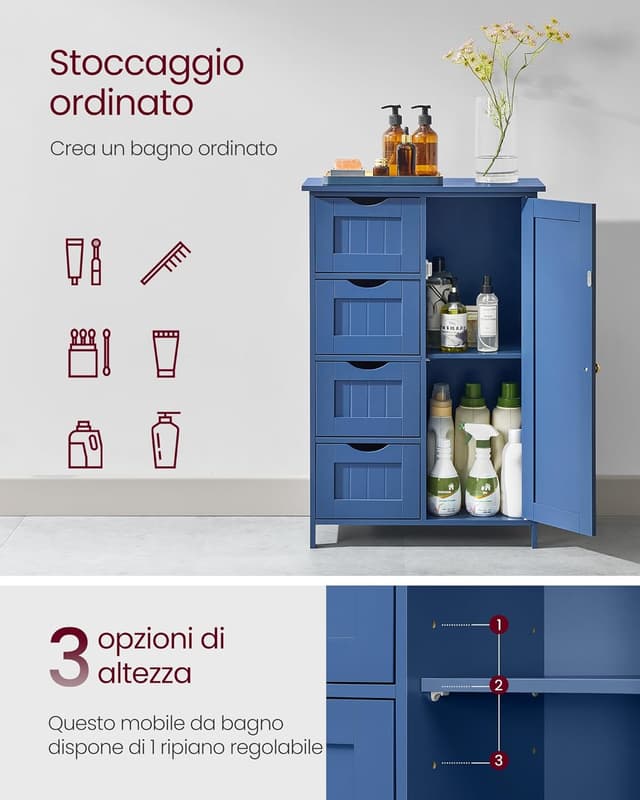 Thumbnail 4 de VASAGLE LHC041QE02 Mobiletto bagno 30 x 55 x 82 cm