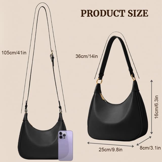 Detalle 2 de Aucuu women’s crescent shoulder bag (PU leather Y2K hobo) with interchangeable straps