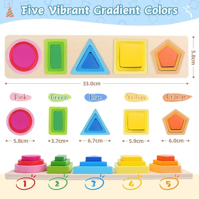 Detalle de wotoyd Jouet Montessori en bois à empiler et à trier (1 à 3 ans)