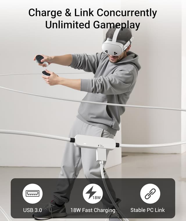 Thumbnail 6 de Syntech Link-Kabel mit Ladefunktion (6 m) für Meta Quest 3/3S/2 – USB 3.0 A auf C, für PC/SteamVR