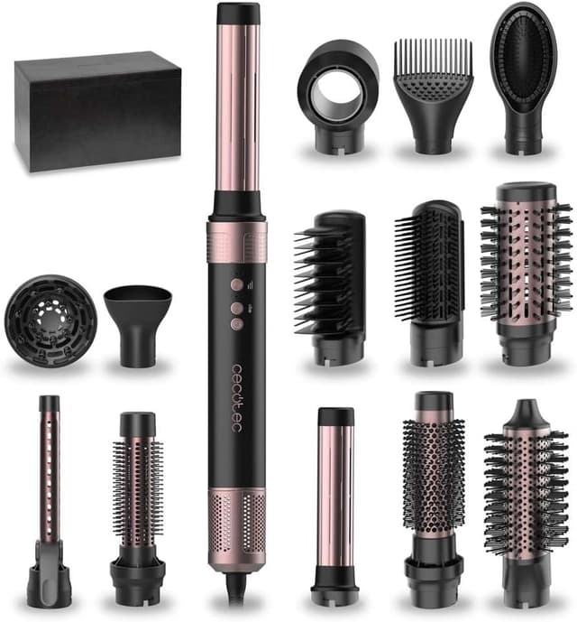 Detalle de Cecotec Brosse soufflante 14en1 AirGlam Noir – Coanda CeramicCare et moteur numérique 1400 W (14 têtes)