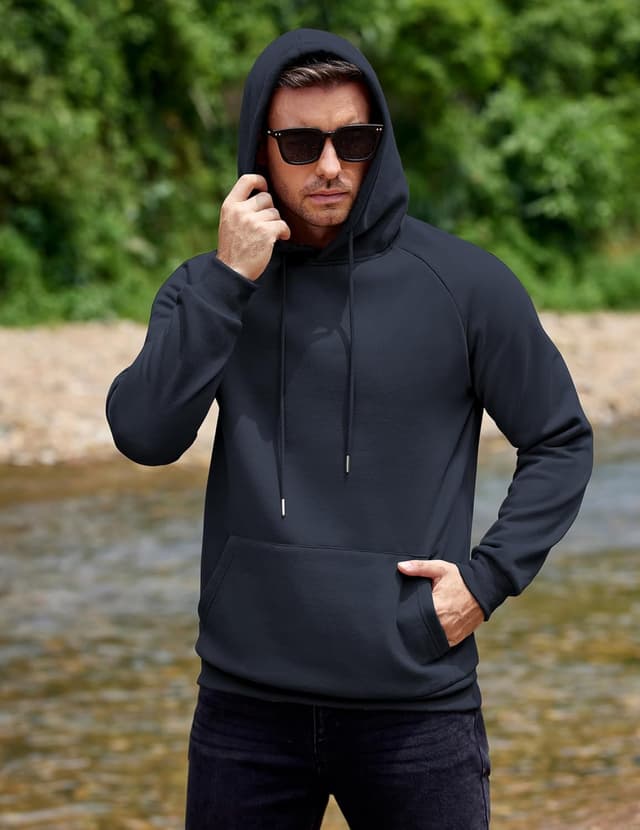 Detalle de COOFANDY sweat à capuche homme doublé polaire à manches longues, poche kangourou et cordon