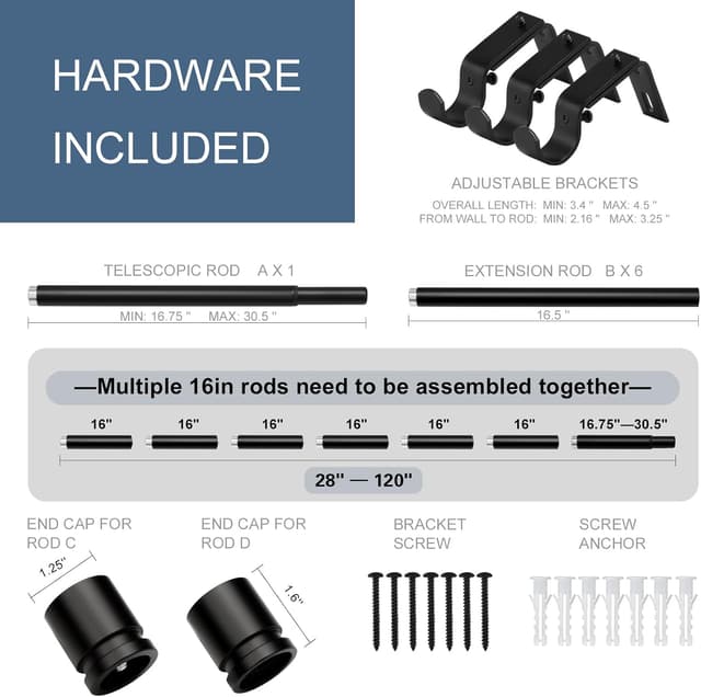 Thumbnail 1 de Byondeth Curtain Rod 28–120 in Adjustable, 1 in Diameter 🪟