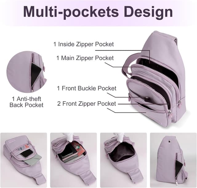 Detalle de Aucuu Zaino Monospalla antifurto con foro per le cuffie e tracolla regolabile