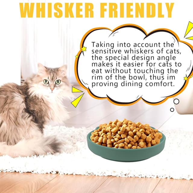 Detalle de FINEASY 2PCS Silicone Shallow Cat Bowls (Whisker Friendly) – Flat Food & Water Dishes, Orange & Green
