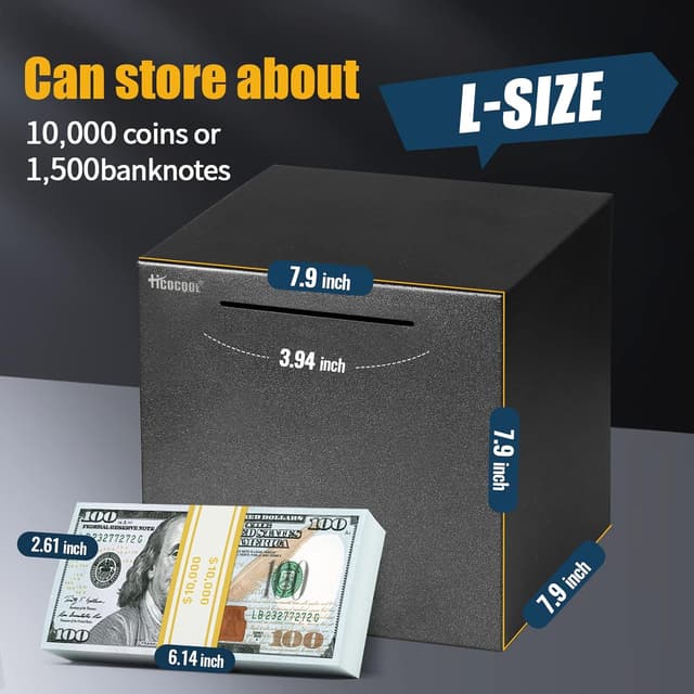 Detalle de hicocool Adult Piggy Bank (Must Break to Open) Stainless Steel Money Bank, 7.9 in, Black