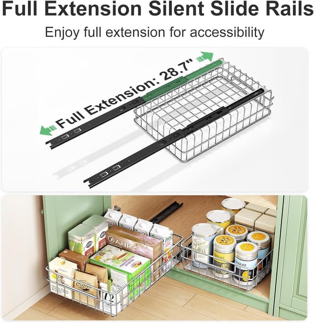 Detalle de Kitstorack Pull Out Cabinet Organizer (Stainless Steel) — Slide-Out Drawer 4-Pack with Full-Extension Slides