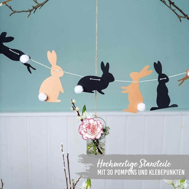 Detalle de Papierdrachen Papierdrachen 10 m Girlande als Osterdekoration – Hasen mit Puschel (Set 14)