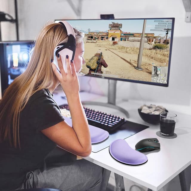 Detalle de Gimars Handballenauflage Tastatur mit Memory-Foam-Gelkissen und Mauspad (Violett)