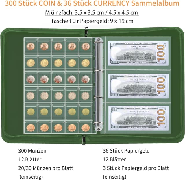 Thumbnail 2 de Münzsammelbuchhalter Sammler 300 Taschen feuerfest