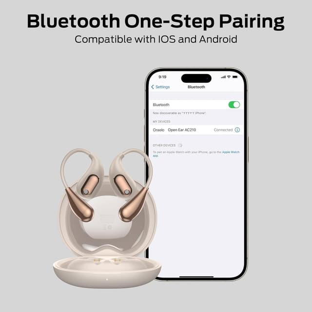 Detalle de Oraolo Open Ear Headphones (Open Ear Wireless Earbuds) with Bluetooth 5.4, Ear Hooks, IPX5, up to 30H – Golden