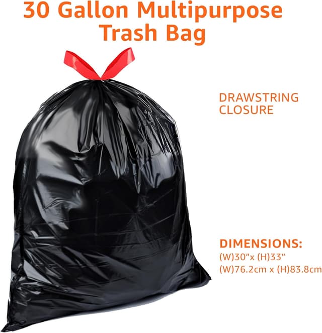 Detalle de Amazon Basics 30-Gallon Drawstring Trash Bags